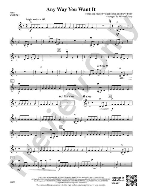 Any Way You Want It Part 1 Violin I Part 1 Violin I Part Digital Sheet Music Download