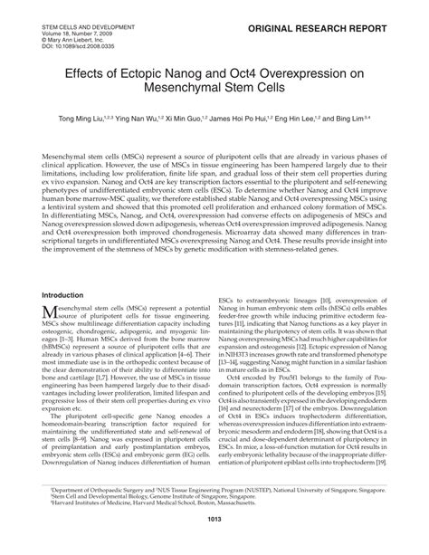 Pdf Effects Of Ectopic Nanog And Oct Overexpression On Mesenchymal