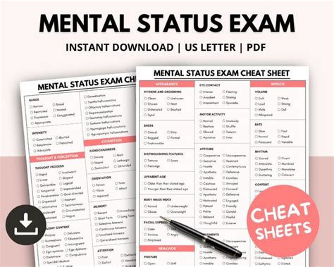 Mental Status Exam MSE Cheatsheet Desktop Reference Template