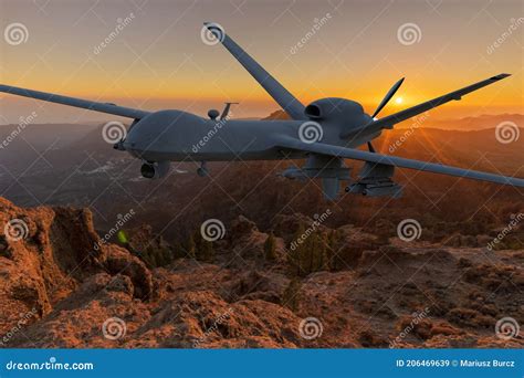 General Atomics MQ 9 Reaper Drone Flying Over The Mountains At Sunset