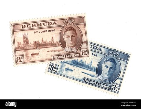 Vintage Mint Postage Stamps From Bermuda Isolated On A White Background