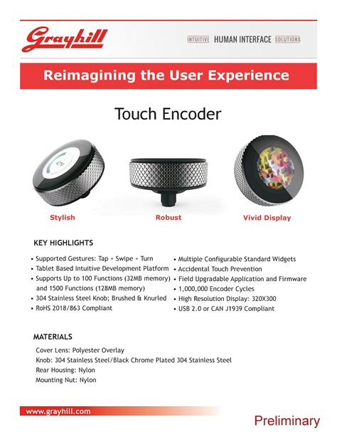 Grayhill Touch Encoder Datasheet Oem Off Highway