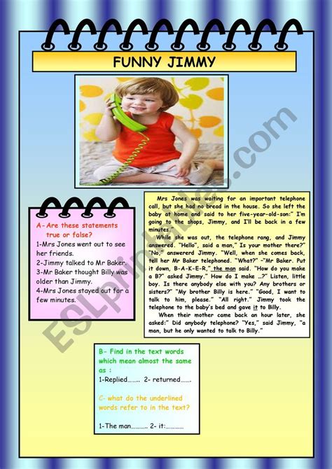 reading comprehension :a funny story - ESL worksheet by nourkadi