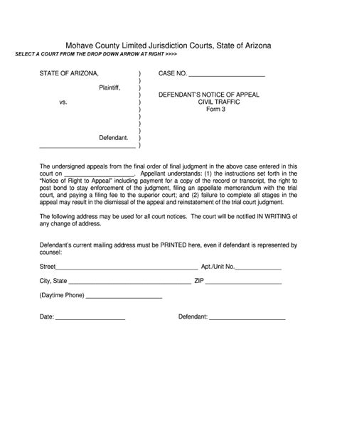 Fillable Online Mohavecourts Az Notice Of Appeal Docx Fax Email Print