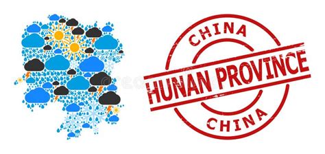 Climate Mosaic Map Of Hunan Province And Grunge Seal Stock Vector