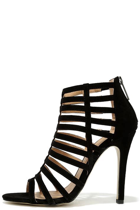 Sexy Black Heels Caged Heels Suede Heels 4200 Lulus