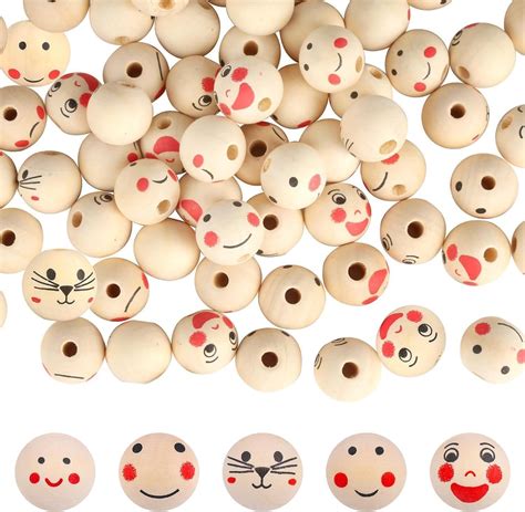 Zocipro 150Pcs Wooden Beads With Faces 20mm Round Natural Wooden Beads