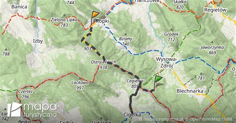 Trasa do Ropki skrzyżowanie mapa turystyczna pl