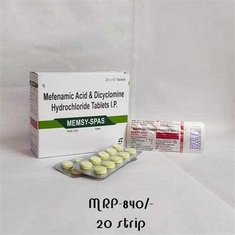 Memsy Spas Mefenamic Acid Mg Dicyclomine Hcl Mg At Rs Box In