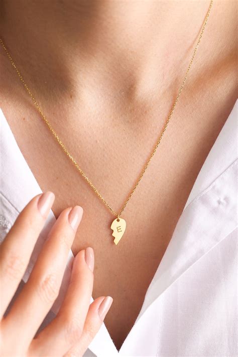 Half Broken Heart Necklace Gold Heart Necklace Valentines Etsy