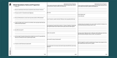 Mixed Ratio And Proportion Worksheet Pdf Beyond Maths