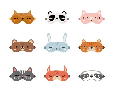 Premium Vector | Sleep masks set with cute animals eye protection ...