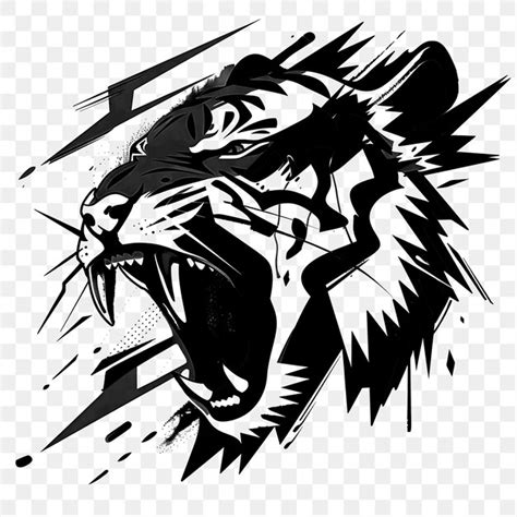 Premium Psd Psd Of Tiger Roaring With A Lightning Bolt Black Outline