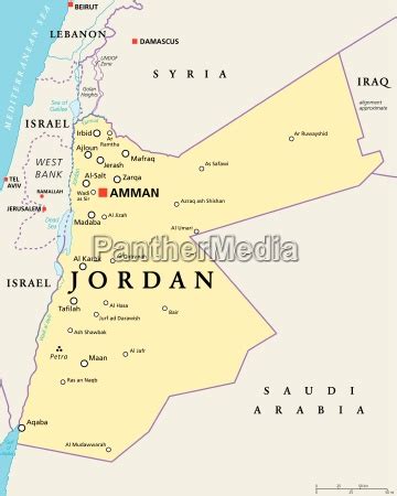 Politische Landkarte Von Jordanien Lizenzfreies Bild