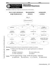 Directed Reading English Chemical Reactions Editable Docx