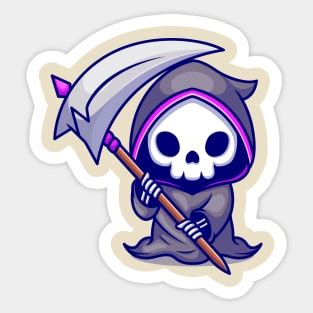 Cute Grim Reaper Holding Scythe Cartoon Stickers For Sale Teepublic