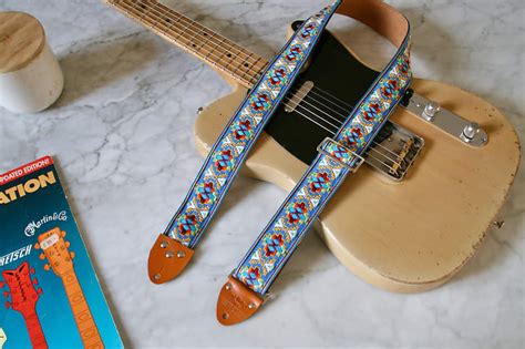 Vintage 70s Blue Southwest Hippie Guitar Strap Replica Reverb