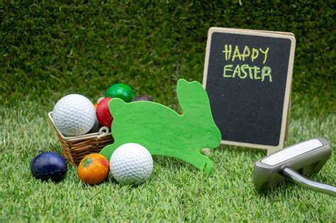 Premium Photo Golf Happy Easter With Colourful Eggs Are On Green Grass