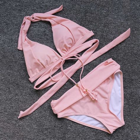 Pink High Waist Push Up Bandage Bikini Uniqistic