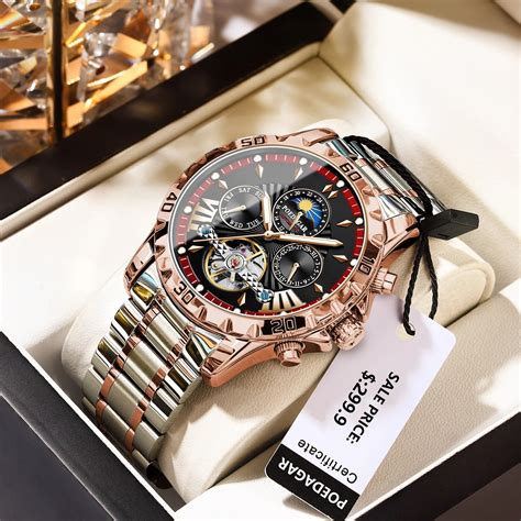 Poedagar Luxury Automatic Mechanical Watch For Men Hollow Tourbillon