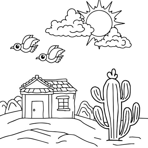 Design Vector Coloring Page Desert Landscape For Kid 10523292 Vector