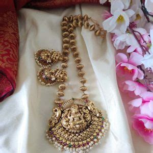 Bridal Gundu Mala With Lakshmi Pendant Long Haram Ruby Stone Posh