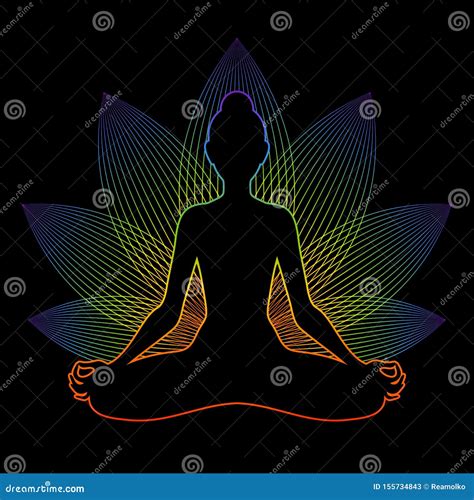 Meditating Woman With Rainbow Aura In Lotus Pose Yoga Illustration