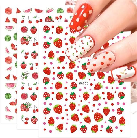 JMEOWIO Nagelsticker Sommer Frucht Erdbeere 10 Blatt Nail Art Sticker