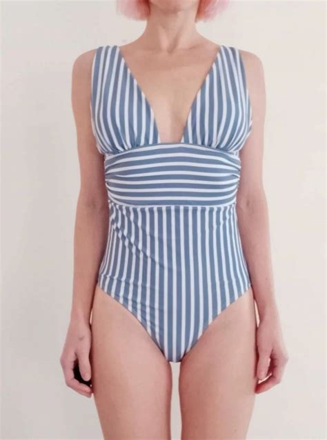 Striped Plunging One Piece Swimsuit Shein Usa Plunging One Piece