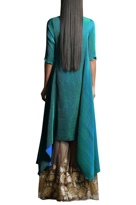 Buy Kiran Uttam Ghosh Blue Pleated Angrakha Kurta Online Aza Fashions