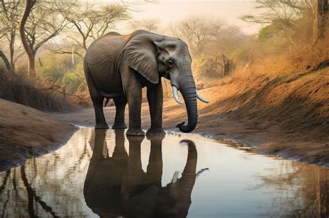 Premium Photo | An elephant standing in a puddle of water