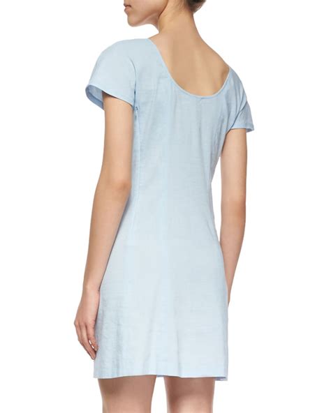 Theory Jamelya Short Sleeve Linen Blend Dress In Blue Lyst