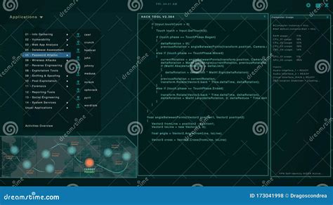 Hacker Screen With Multiple Windows Displaying Code Strings Stock