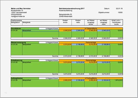 Nebenkostenabrechnung Excel Vorlage Erstaunlich Vorlage Für