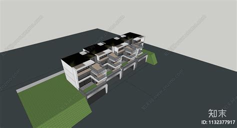现代联排别墅su模型下载【id1132377917】知末su模型网