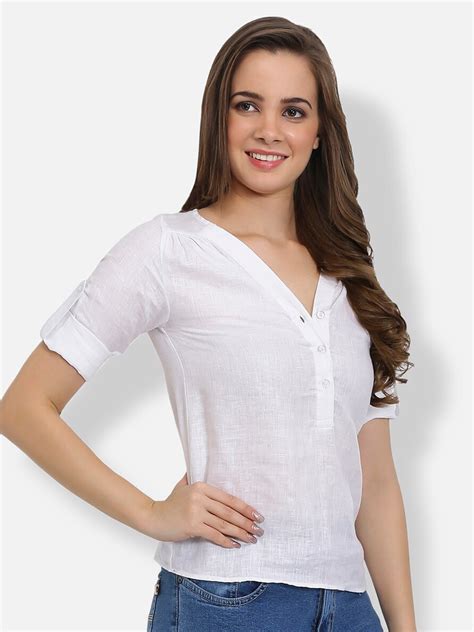 Buy Ashtag White Solid Linen Regular Top Tops For Women 19139164 Myntra