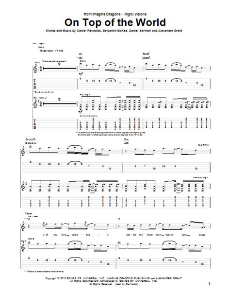 On Top Of The World by Imagine Dragons Sheet Music for Guitar Tab at ...