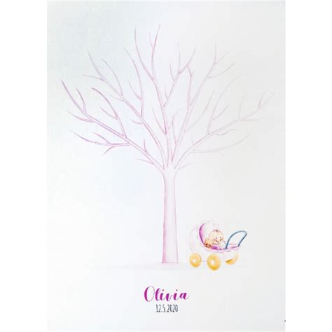 Lienzo infantil para huellas con árbol rosa