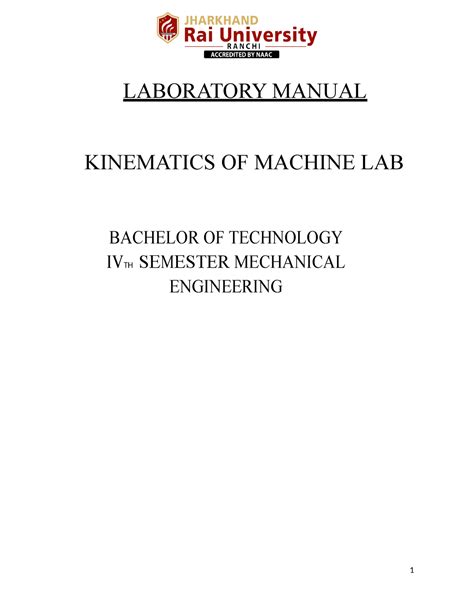 Kinematics Of Machine 1 LABORATORY MANUAL KINEMATICS OF MACHINE LAB