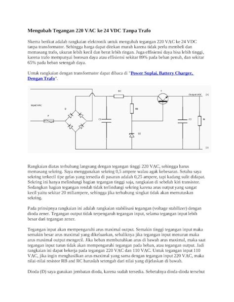 Docx Mengubah Tegangan 220 Vac Ke 24 Vdc Tanpa Trafo Dokumentips
