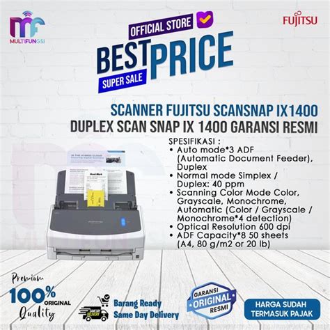 Jual Scanner Fujitsu ScanSnap IX1400 Duplex Scan Snap IX 1400 Garansi