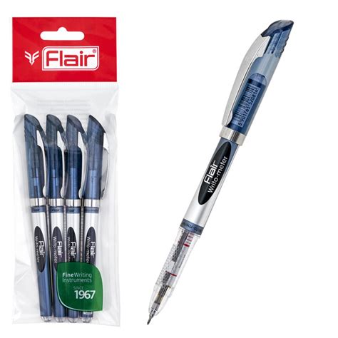 Ручка шариковая FLAIR Writo-Meter, Комплект 4 шт., черная, пишет 10 000 ...