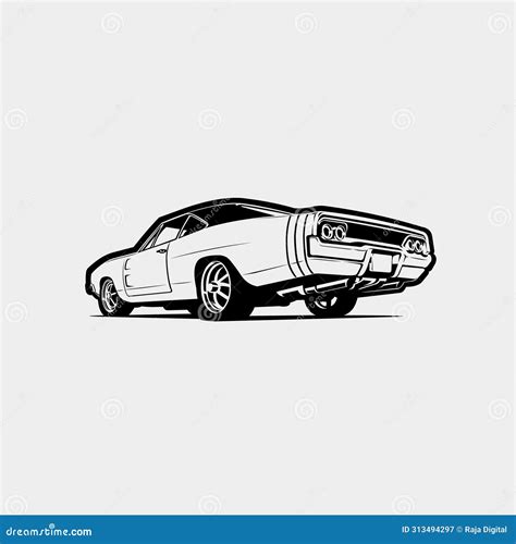 American Muscle Car Rear View Vector Art Illustration. Best for
