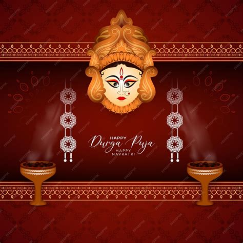 Free Vector Durga Puja And Happy Navratri Festival Card With Goddess