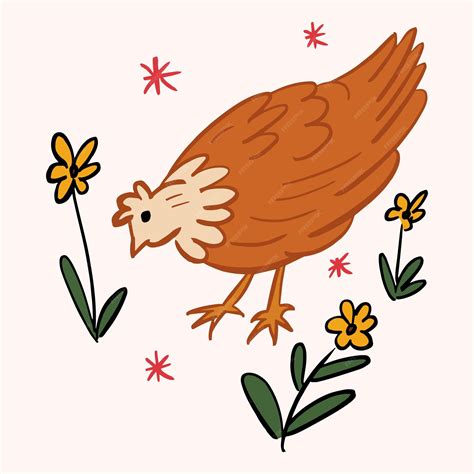 Premium Vector | Chicken in the Garden Illustration