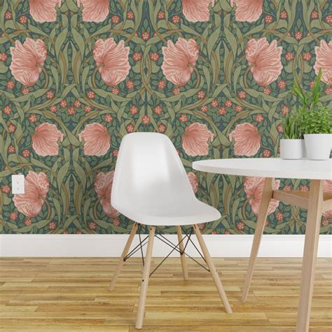 Peel And Stick Wallpaper 2ft Wide Floral Green Pimpernel Botanical Victorian Garden Morris Vintage