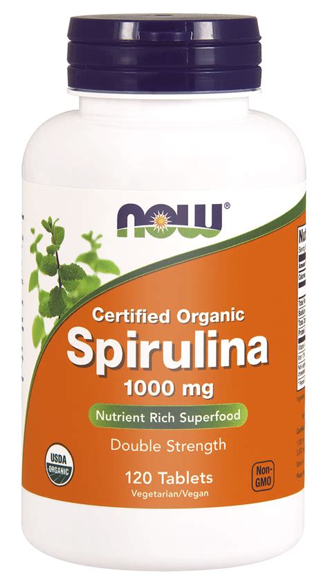 Spirulina 1000 Mg Tablets Certified Organic 120 Tabletek NOW