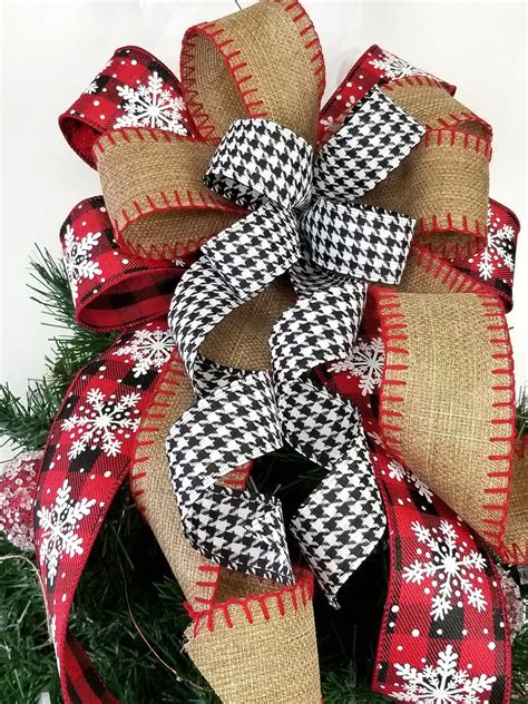 Rustic Farmhouse Tree Topper Bow Christmas Buffalo Plaid And Etsy