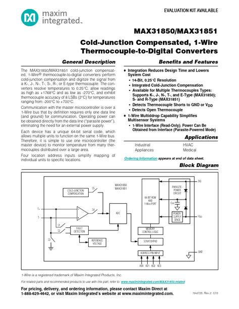 Max31850 Maxim Integrated Products Converters Hoja De Datos Ficha Técnica Distribuidor