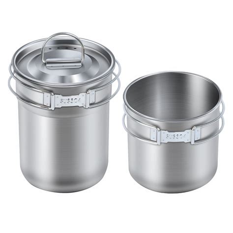 Set Of Stackable Camping Mugs Stainless Steel With Storage Bag